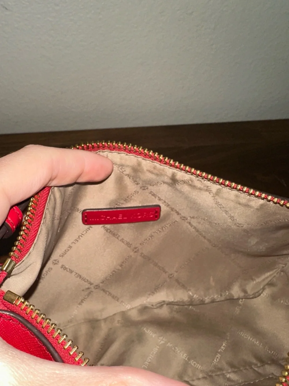 Michael Kors Red Studded Baguette Shoulder Bag Gold Hardware